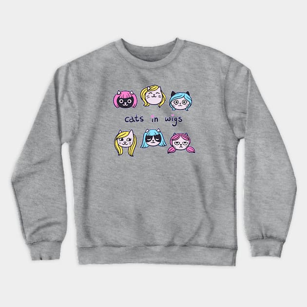 Cats In Wigs Crewneck Sweatshirt by LittleBunnySunshine